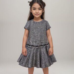 Mayoral Tweed Dress Girl Sz 6 Blue Wool Blend Short Sleeve Zip Closure